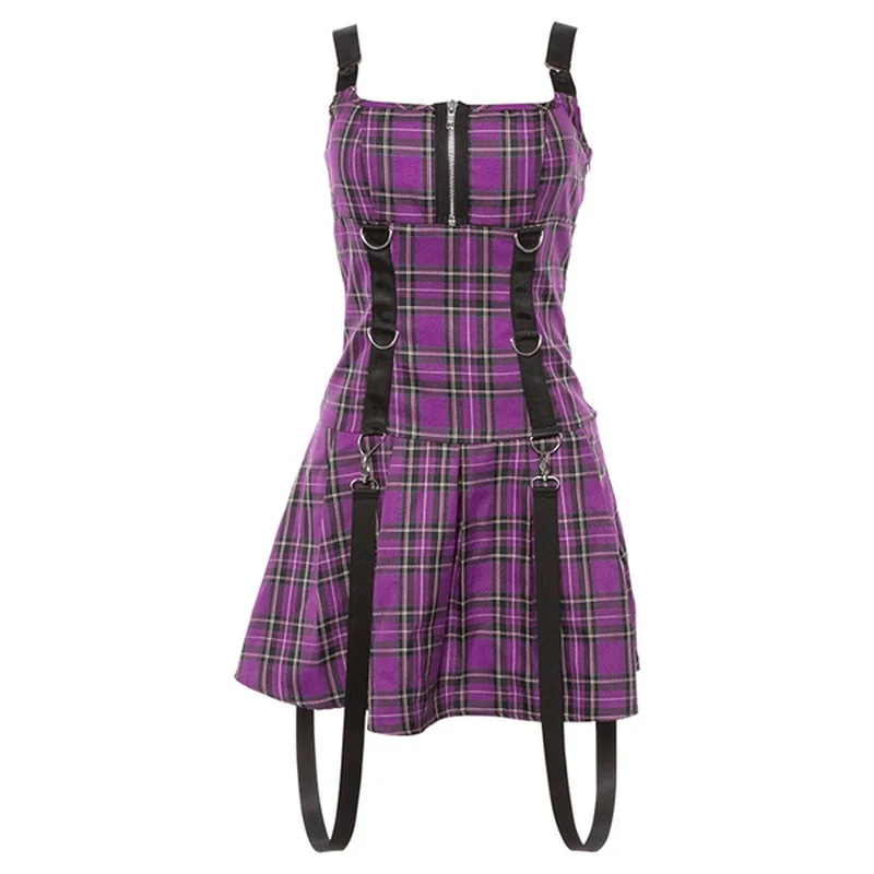 

Plaid Dress Women Slim Fit Pleated Slip Dresses Sleeveless Vintage Mini Dresses Lolita Cosplay Costume Plus Size Gothic Dress