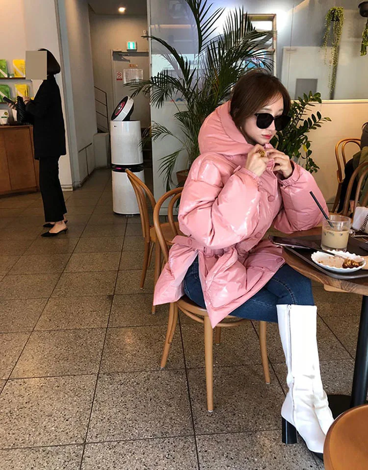 New Winter Women's Jacket hooded parka Bright Colors Insulated Puffy Coat collar hooded Parka Loose waist Belt outwear M192