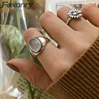 foxanry 925 stamp couples rings for women trendy vintage handmade white agate elegant wedding party jewelry gifts