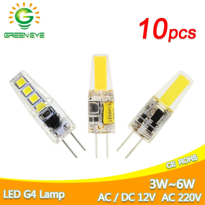 10pcs G4 COB LED Bulb ACDC 12V 6W AC220V 6W 10W LED G4 lamp Crystal LED Light Bulb Lampada Lampara Bombilla Ampoule LED G4 3W 4W