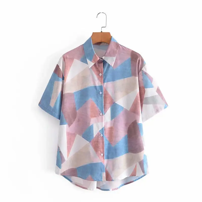 

ZXQJ 2021 Модные женские асимметричные блузки с геометрическим рисунком, винтажные женские рубашки с коротким рукавом, блузы, шикарные топы