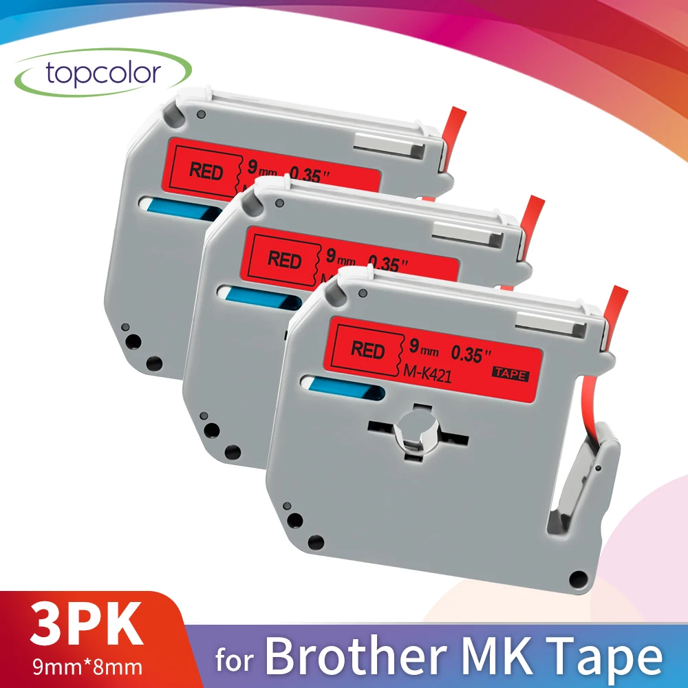 

Topcolor Black on Red MK421 Printer Ribbon Compatible Brother P-Touch Label Maker MK-421 MK 421 M-K421 Label Tape 9mm Labeller