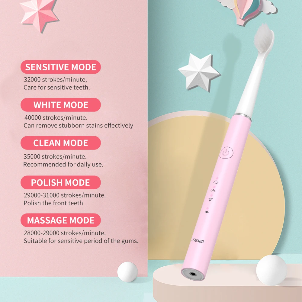 Электрическая зубная щетка Seago 5 режимов перезаряжаемая для отбеливания зубов