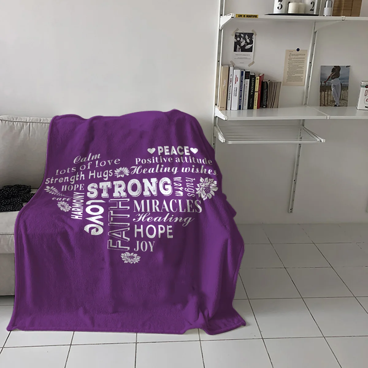 Одеяло с надписью Love Heals темно-Фиолетовое черное покрывало для дивана кровати