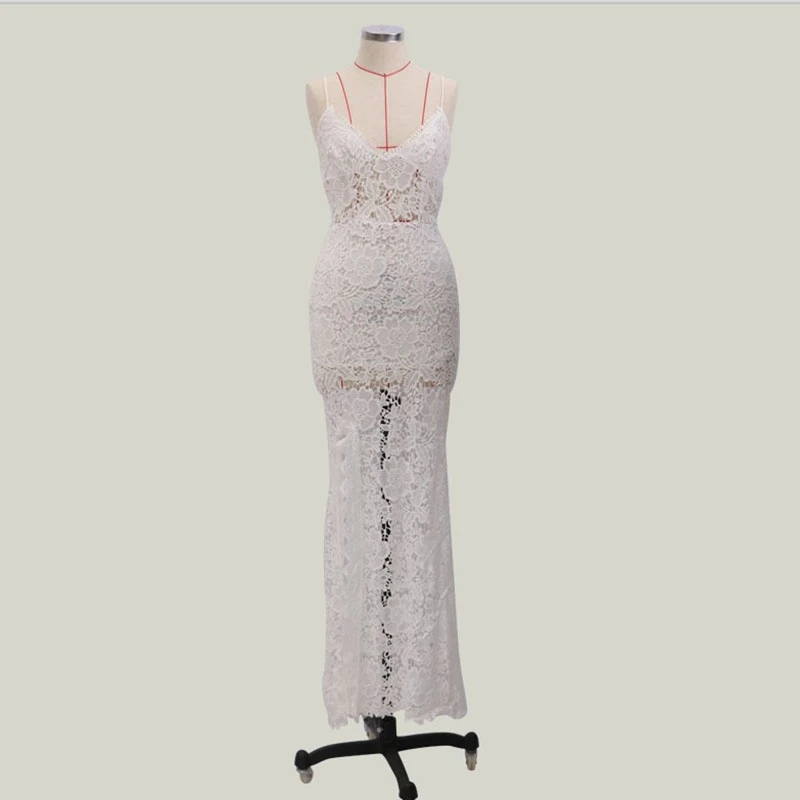 Женское кружевное платье на тонких бретельках Townlike длинное вечернее макси с