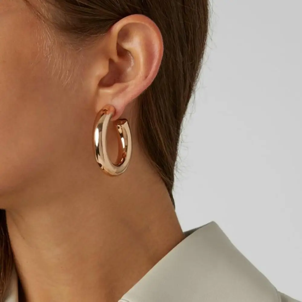 Модные простые серьги-кольца золотого цвета из латуни маленькие большие круглые