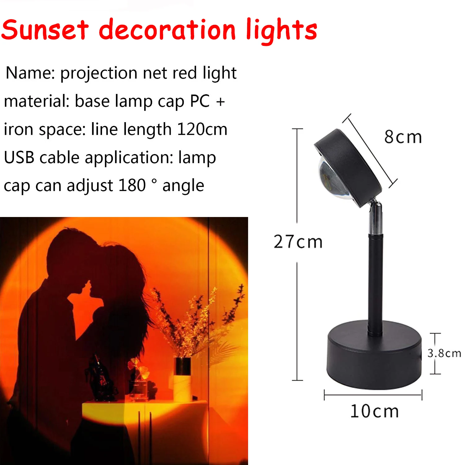 

Eid Mubarak Decor Sunset Projection Lamp USB Night Light Rotation Stand Romantic Sunset Lamp for Party Wedding Decoration