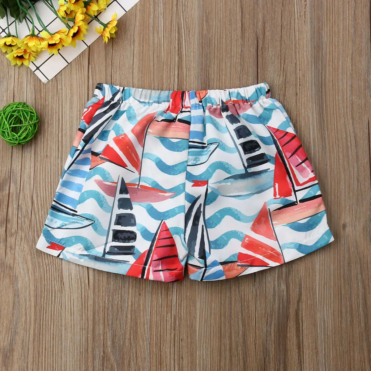 6M-4Y Infant Toddler Kid Baby Boy Hawaiian Sailboat Tree Print Elastic Waistband Short Pants Summer Beach Shorts Costume Clothes | Мать и