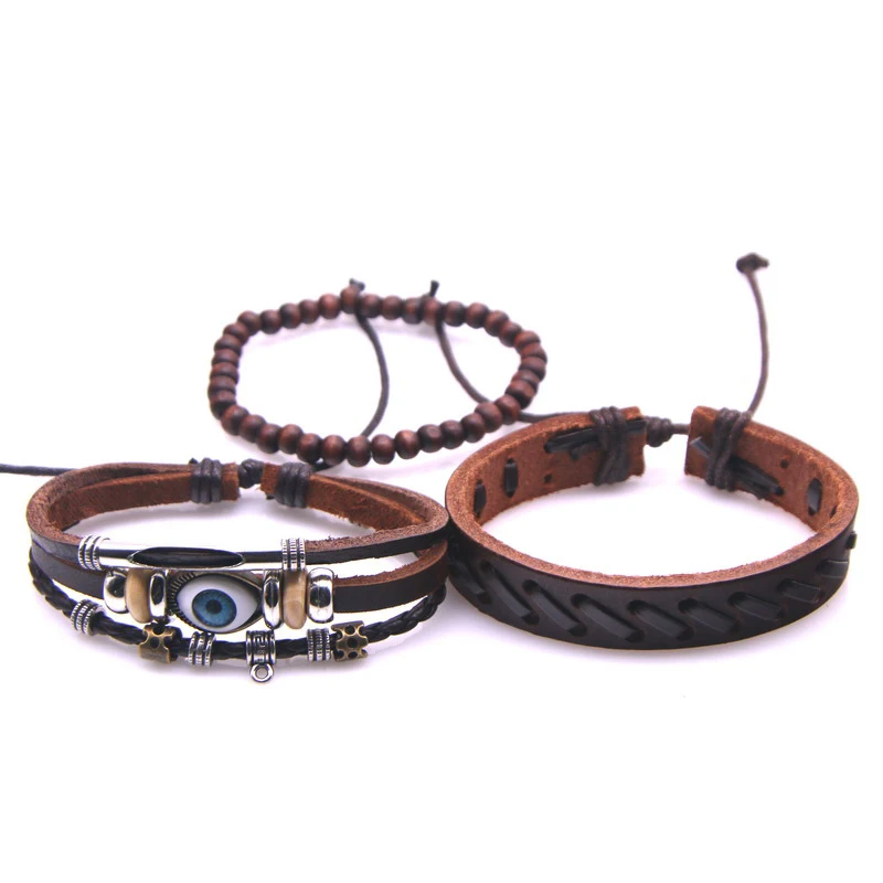 Набор кожаных браслетов многослойный кожаный браслет подвески для глаз бусины