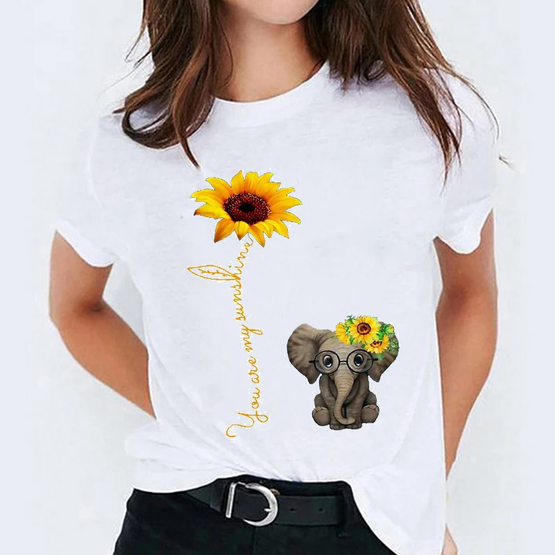 

Graphic T Shirt for Women Fox Floral Cartoon Sweet Fashion Printing Print Lady T-shirts Top Womens Ladies Female Tee T-Shirt