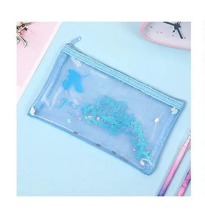 20cm x 11cm Blue 1 шт. Kawaii 2 слоя A5 B6 Bling папка для файлов Настольный органайзер для бумаг Карандаш сумка для хранения канцелярские принадлежности - Цвет: 20cm x 11cm Blue
