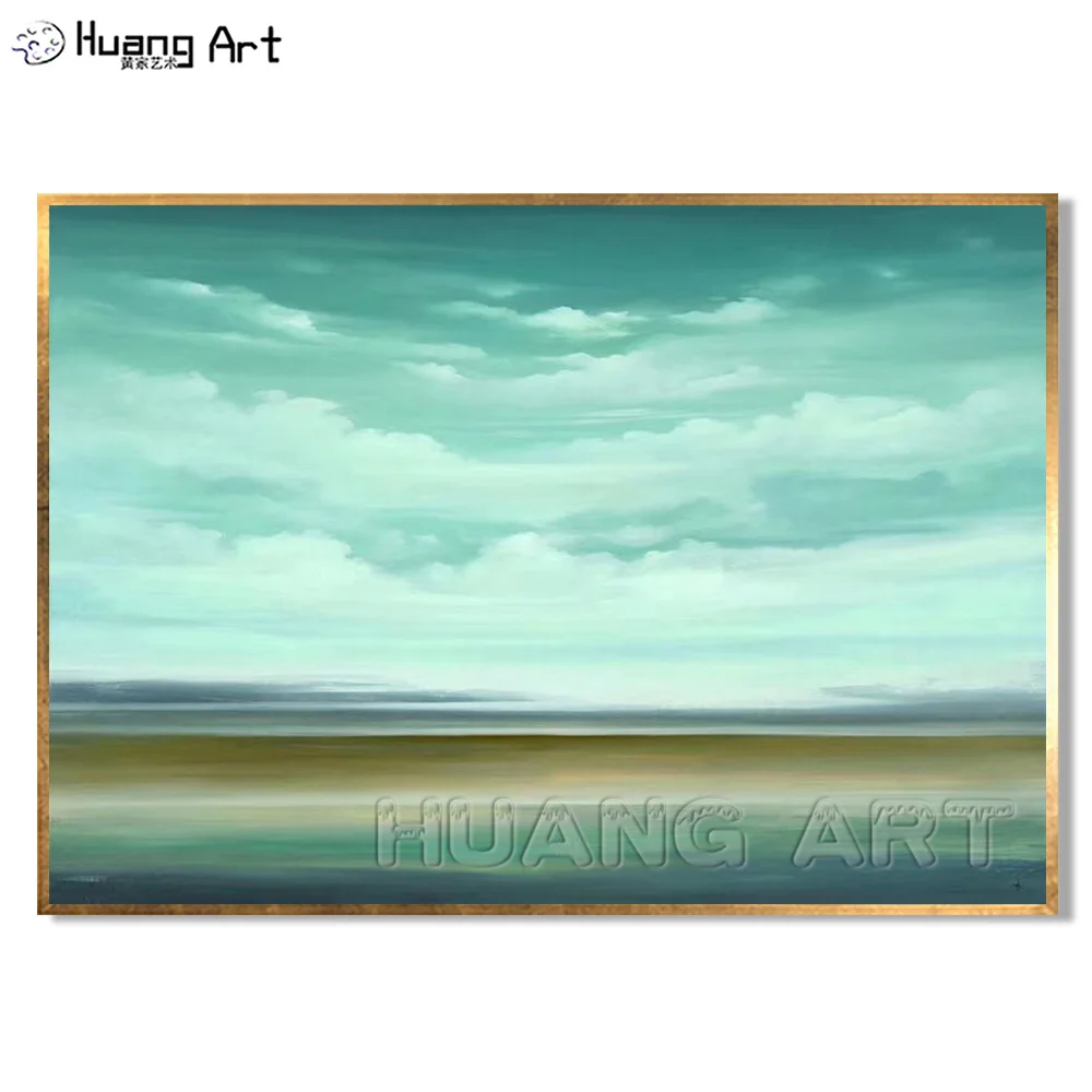 

Hand-painted Modern Abstract Sky Landscape Oil Painting on Canvas Handmade Bright Green Color Abstract Sky Landscape Painting