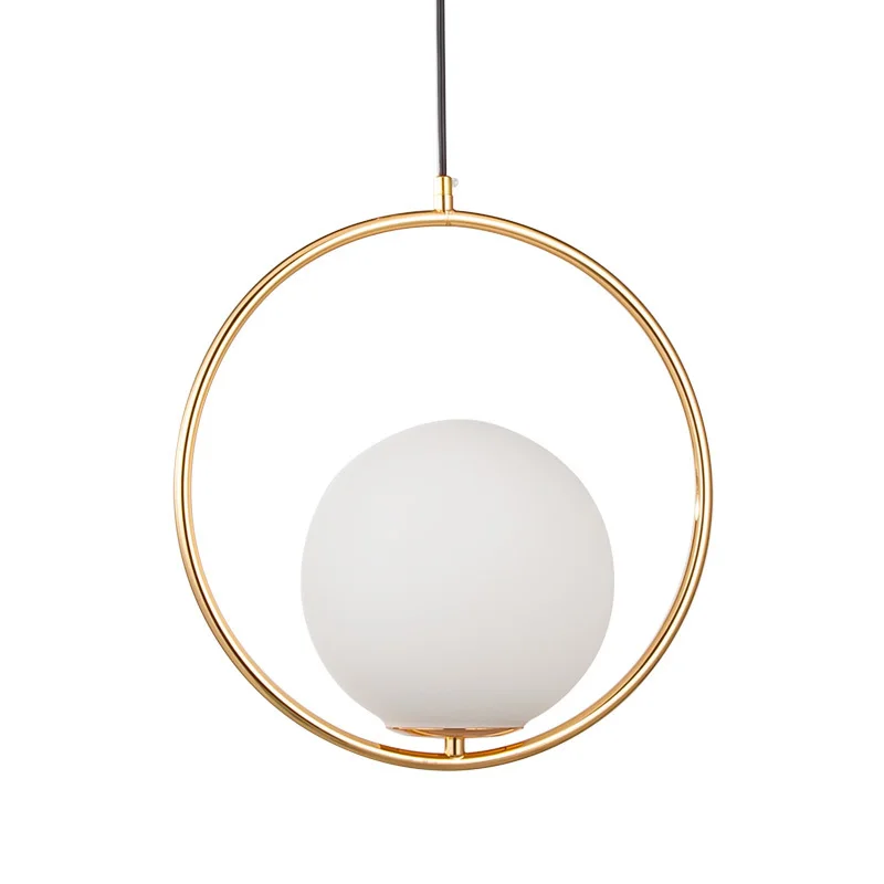 

Modern Iron Ring Pendant Lights White Glass Ball Caferoom/bar Lamp Single Glass Pendant Lamps Decoration Indoor Lighting E27 S