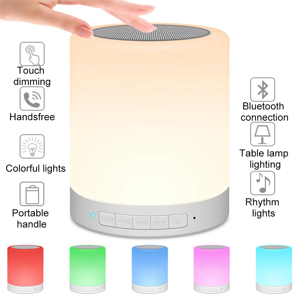 

Touch Bedside Lamp LED Mood Light With Bluetooth Speaker Touch Control Dimmable Multicolour For Bedroom Living Room Office White