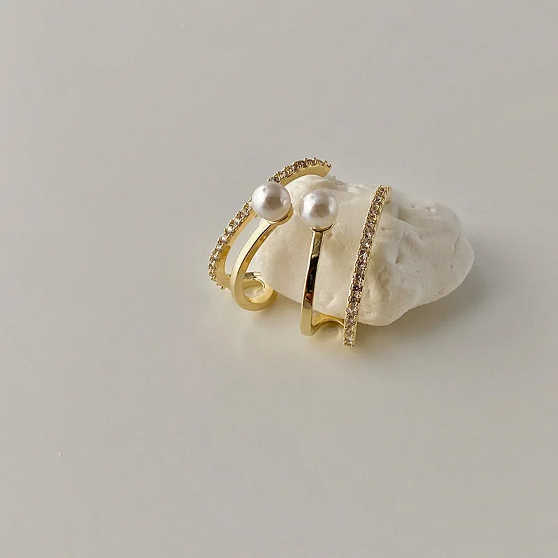 Корейские модные золотые двухслойные серьги-гвоздики с U-образным кристаллом и