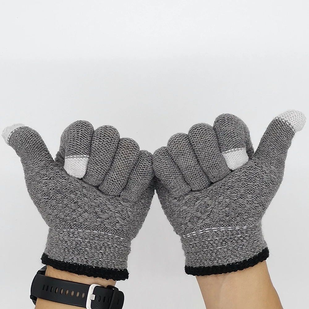 Вязаные женские и мужские зимние длинные митенки перчатки с сенсорным экраном