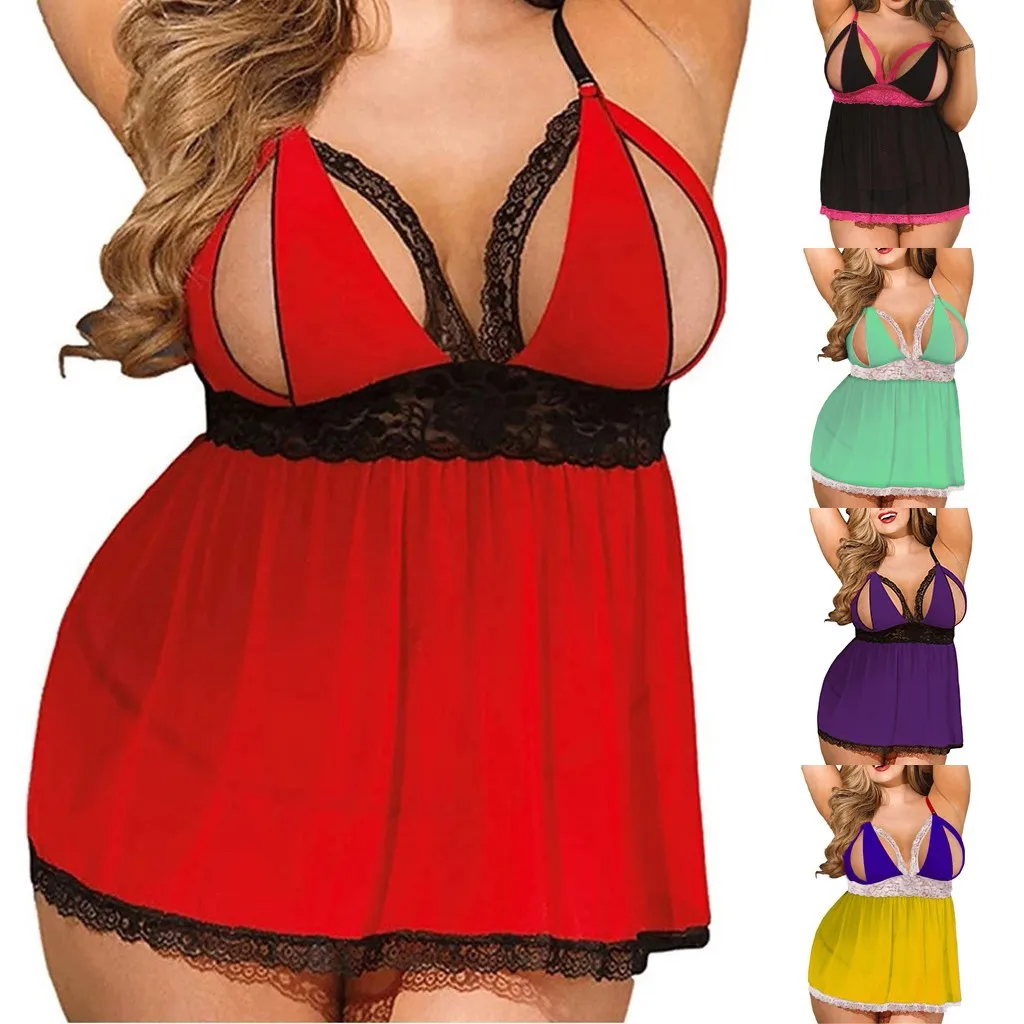 

Women's Nightie Sexy Sleepwear Nightgown Lingerie Nightwear Nightdress Plus Size Lace Split Underwear Set Sleepshirts Home Wear