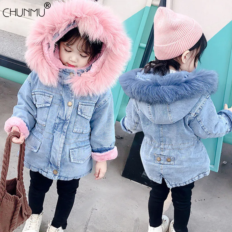 

Girls Clothing Baby Coats for Girls Fur Collar Jackets For Winter Autumn Kids Clothes Plus Velvet Thick Denim Children Outerwear