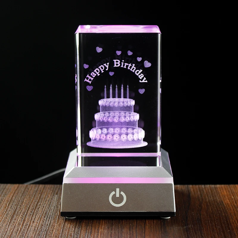 Cool Birthday Gifts Amazing 3D Cake Lser inside Crystal block with LED Light base Home Decoration Status | Дом и сад