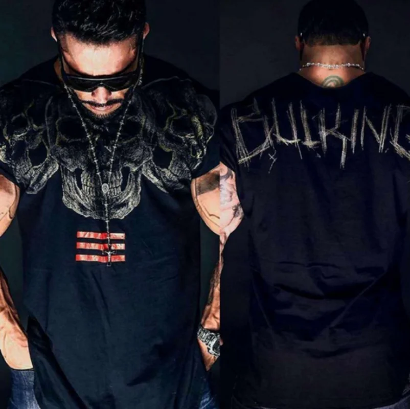 

Summer 2021 Men's Casual Fashion Vest Crew Neck Cool Lightweight Slim Muscle T-Shirt Fitness Dark