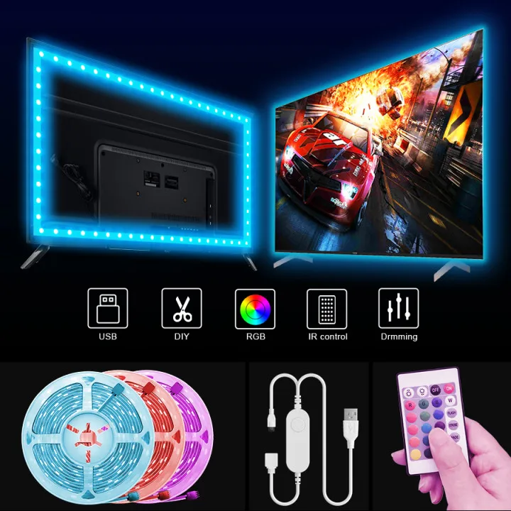 USB Светодиодные ленты светильник 1 м 20 5050 SMD RGB s гибкие светодиодные лампы лента ТВ