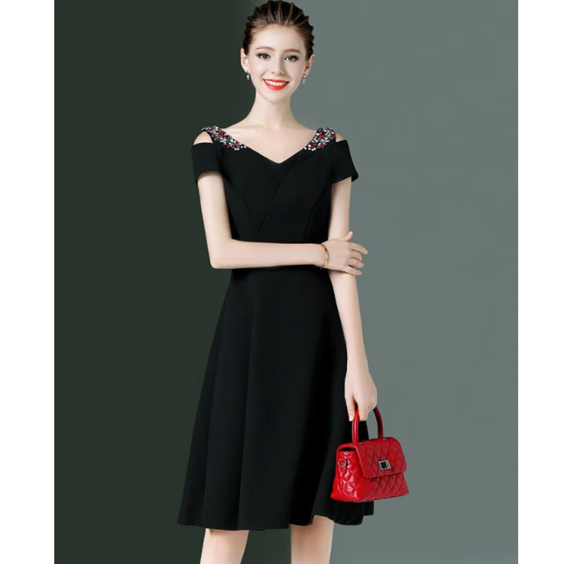 

Summer Women New Fashion Elegant Sleeveless Dresses Work Business Formal Wear Casual Party Vintage Red Black A Line Dress Female