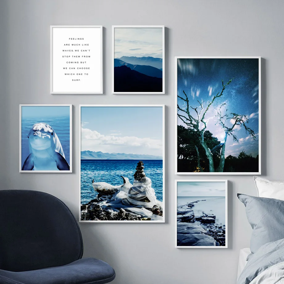 

Landscpe Posters Dolphin Sea Beach Mountain Tree Beautiful Wall Art Canvas Painting Nordic Posters And Prints For Home Decor