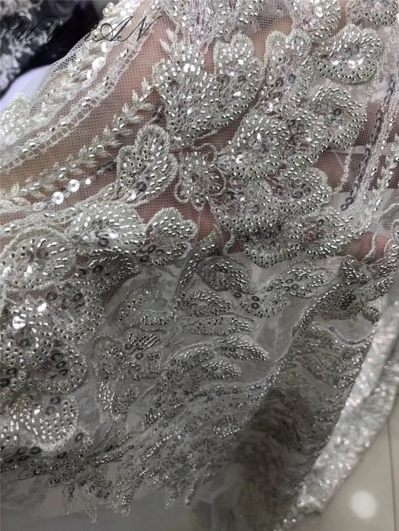 

High Quality African French Net Lace Fabric Beaded Sequins Embroidered Tulle Lace for Party Dress