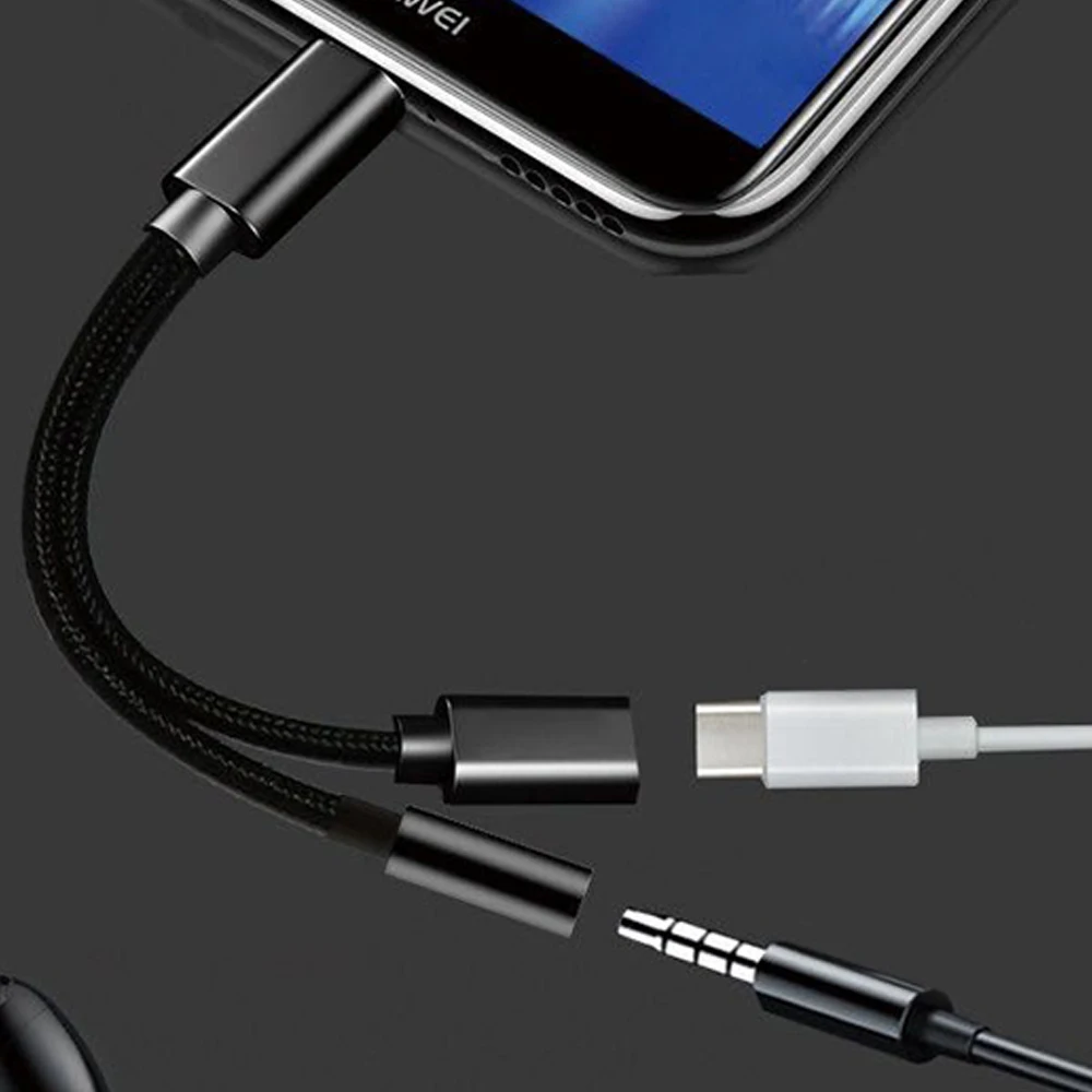 

2 in1 Splitter Converter Adapter Charge Cable Phone Accessroies Type-C USB To 3.5mm Jack AUX Audio Adapters Conversion Line Cord