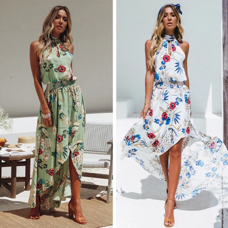 Летнее пляжное платье женское Повседневное без рукавов с принтом праздничные