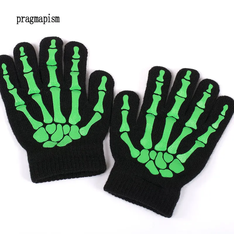 Вязаные перчатки унисекс на Хэллоуин с принтом скелета вечерние волшебные