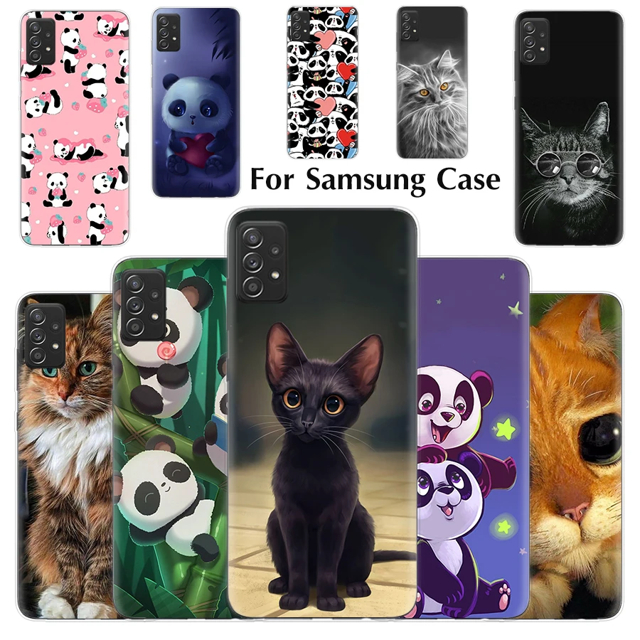 

Cute Cartoon Panda Cat For Samsung A51 A71 A11 A12 A21S Case Transparent Cover For Galaxy A22 A31 A32 A42 A52 A72 Design Phone S