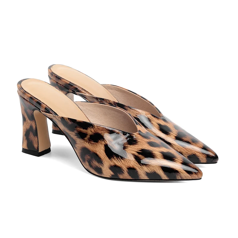 2021 New Summer Fashion pointed toe Chunky toe Transparent Slipper Sexy Leopard grain Stripe Online Celebrity Women's shoes 43