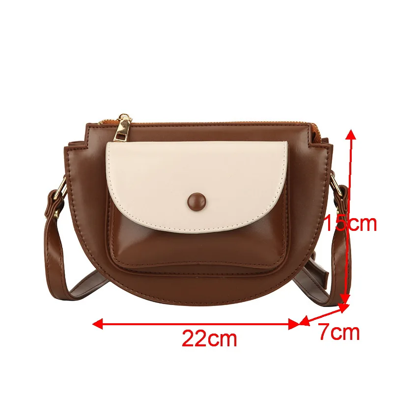 Mododiino Patchwork Saddle Bag Ladies Bag Contrast Color Shoulder Bag Simple Half Moon Women Bag Leather Crossbody Bag DNV1271