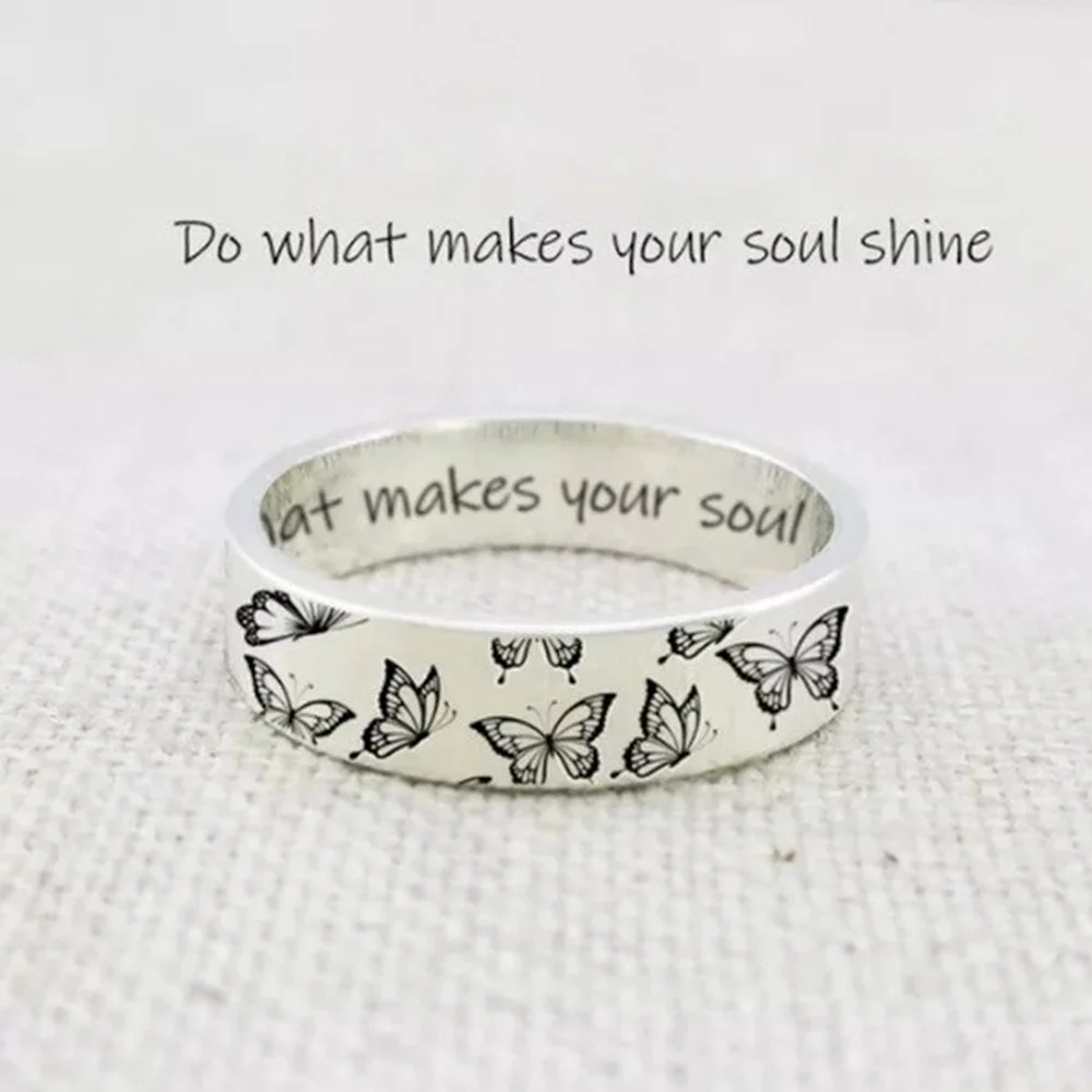 

2021New European and American ladies party holiday gift alloy Do What Makes Your Soul Shine retro fashion trend butterfly ring