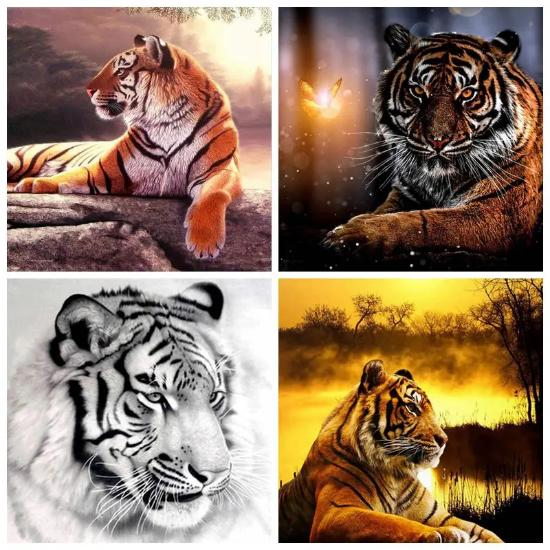 

Алмазная 5D картина «сделай сам», Набор для вышивки крестиком, с изображением диких животных, тигра, с оборками, домашний декор, рождественск...