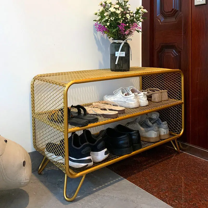

Golden shoe rack ins Nordic doorway living room porch metal storage gir slippers shelf multi-layer creative полка для обуви