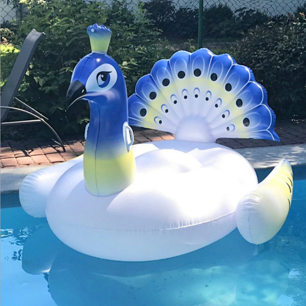 

Peafowl Shape Inflatable Floating Row Pool PVC Swim Ring Floating Bed Water Swimming Pool Air Mattress for Adult Kids Beach Toys