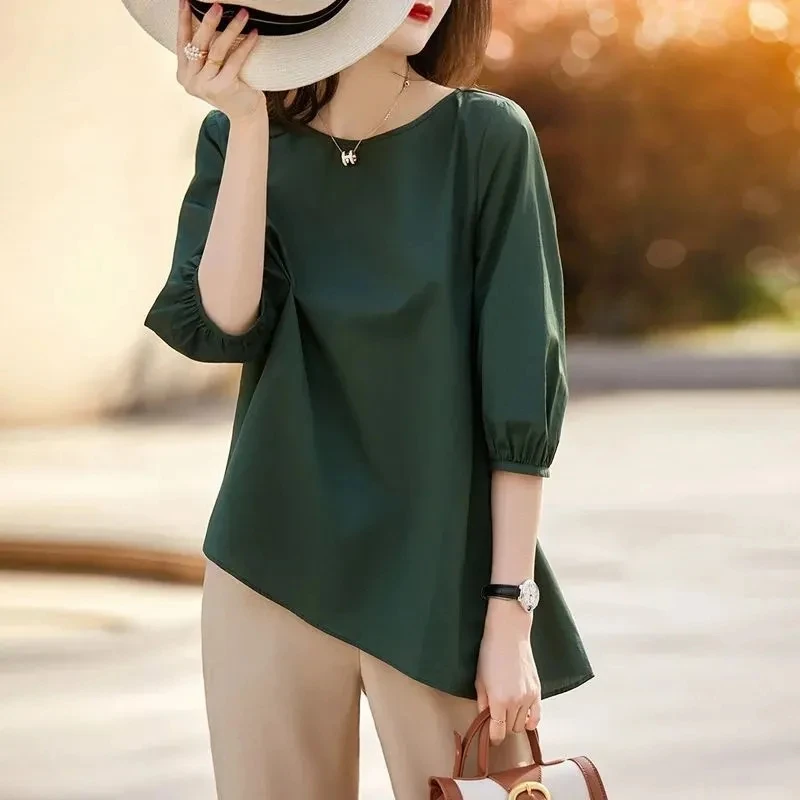 

Irregular oblique swing lantern sleeve simple cotton top tops for women harajuku shirt tops for women full sleeves