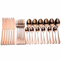rose gold tableware set 24pcs cutlery set stainless steel dinnerware set fork spoon knife golden complete spoon kitchen for home