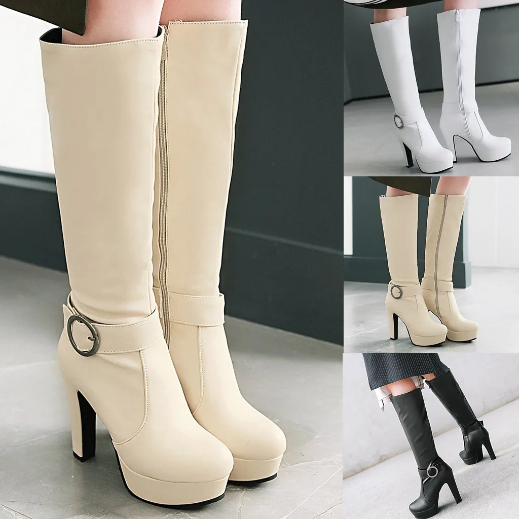 Женские сапоги осенние высокие до бедра женская кожаная обувь на высоком каблуке
