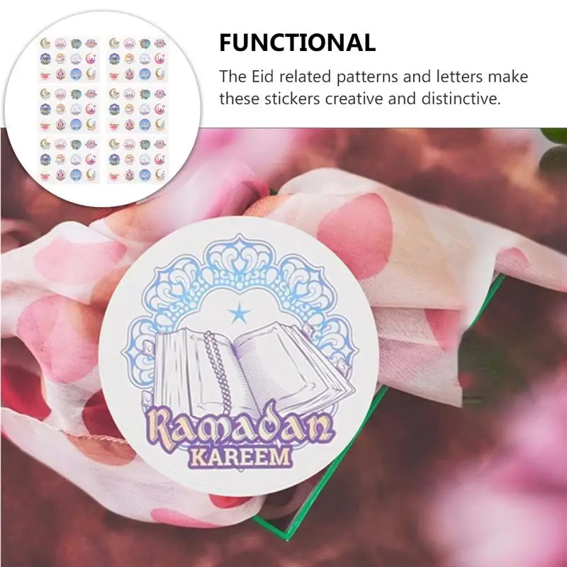 

1 Set 48Pcs Muslim Eid Stickers EIDMUBARAK Round Decals Labels (Pink Blue)
