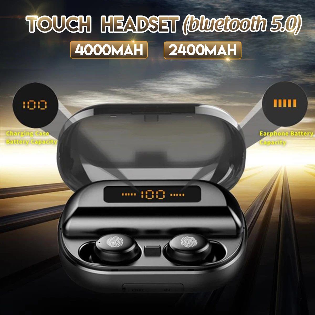 

TWS Wireless bluetooth 5.0 Earphone Digital Display Smart Touch Bilateral Call Stereo IPX7 Waterproof Power Bank Headphone