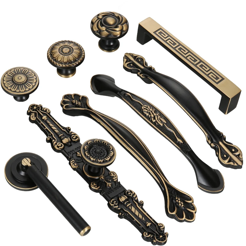 Черная фурнитура для шкафа ручки из твердой латуни кухонного винные кнопки