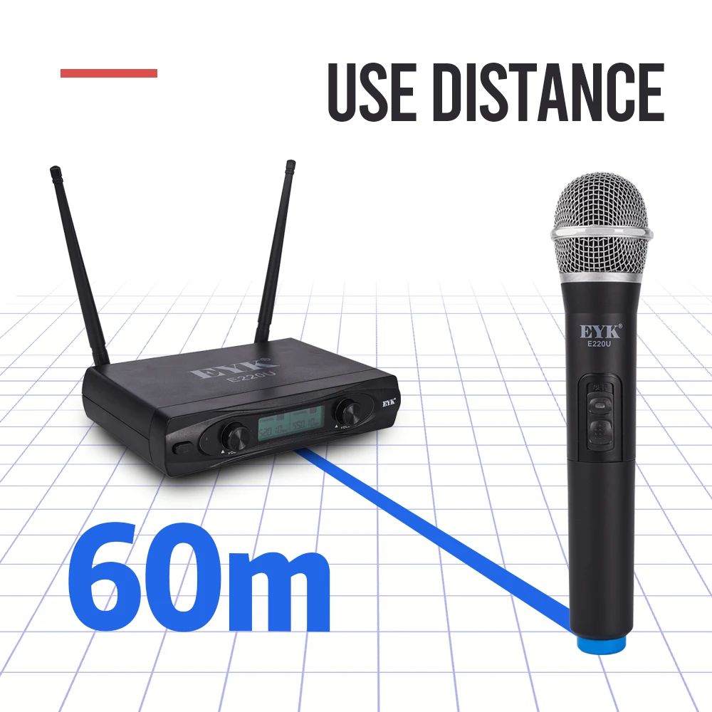 Беспроводной микрофон EYK E220U ручной двухканальный динамический UHF с