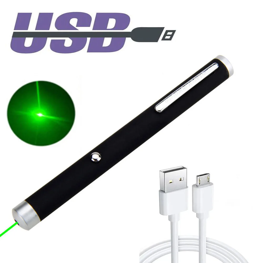 Портативная Зеленая лазерная указка USB встроенная батарея красный лазер 532 нм 5