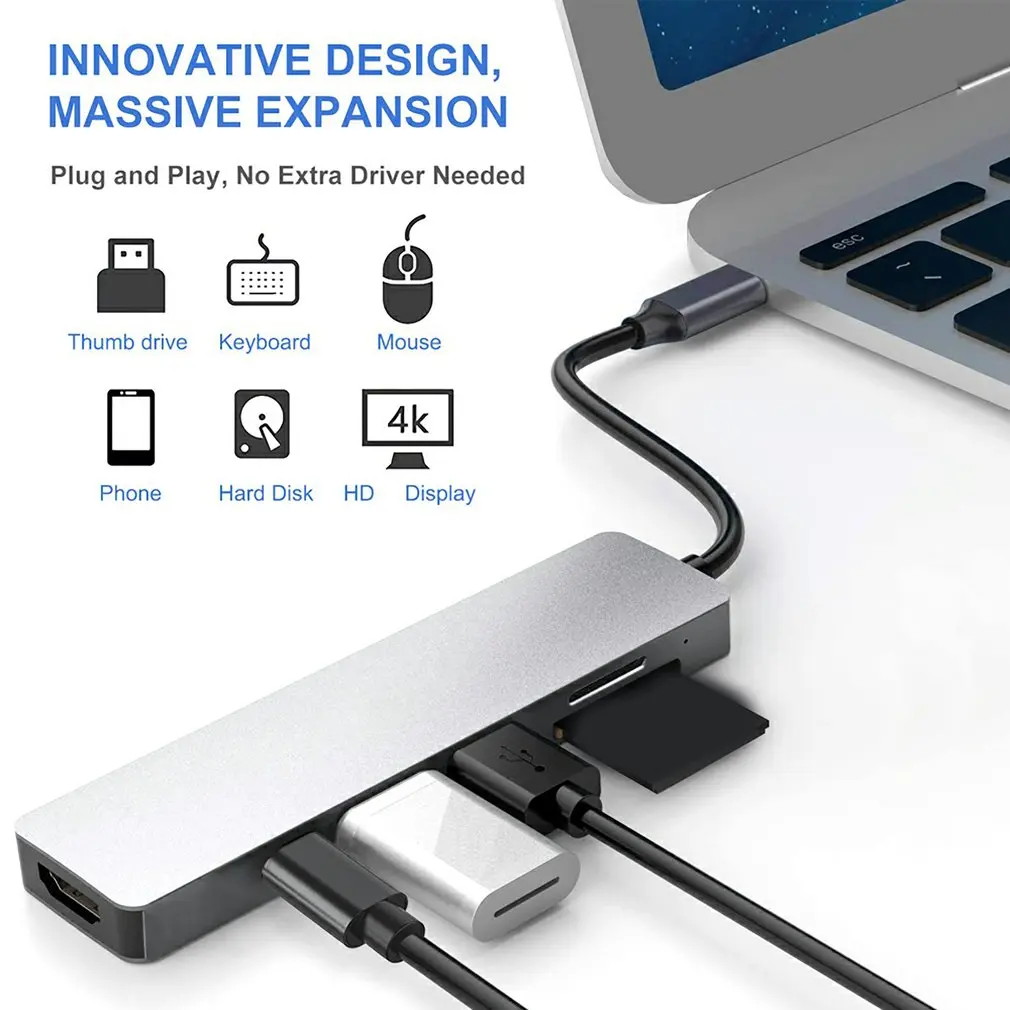 

7 In 1 Hub Adapter Docking Station 4K USB C Dongle To TF HDTV HDMI-compatible USB2.0 USB3.0 Multiport Adapter For Laptop Phone