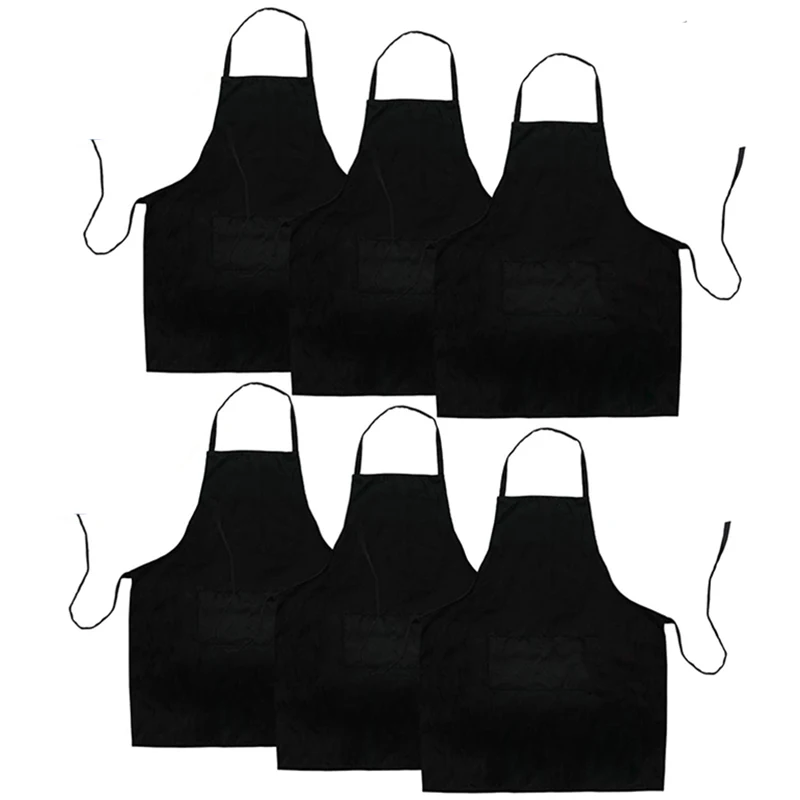 6 Pack Black Kitchen Apron with 2 Pockets Anti-Dirty Apron Suitable for Barbecue Kitchen Cooking Baking Restaurant