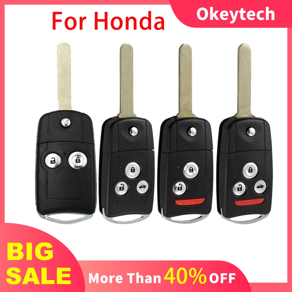 OkeyTech 2/3/4 BT Upgrade Flip Folding Remote Key Shell Fob For Honda Fit CRV Civic Insight Ridgeline HRV Jazz ACCORD 2003-2013