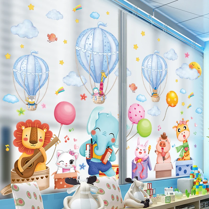 

[SHIJUEHEZI] Cartoon Animal Wall Stickers DIY Hot Air Balloons Wall Decals for Kids Rooms Baby Bedroom Nursery Home Decoration